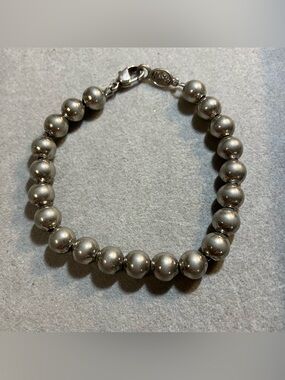 Vintage Napier Silver Tone Bead Bracelet Ball Beaded Tarnished Patina 7” 90s
